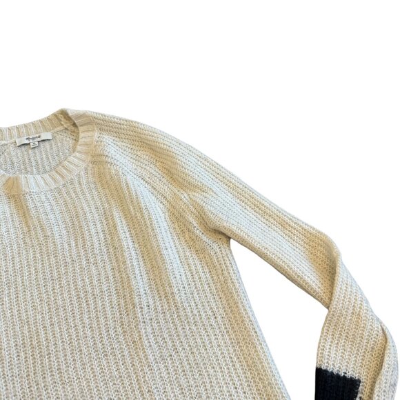 Madewell Color Block Sweater Off-White Black Stretch Wool Blend Size Medium - Picture 5 of 11